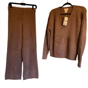 NWT Softies waffle marshmallow v neck lounge set DRIFTWOOD Size S